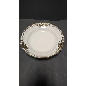 Walbrzych Porcelain Serving Bowl Gold Gilded Trim Scalloped Edge Poland Dish